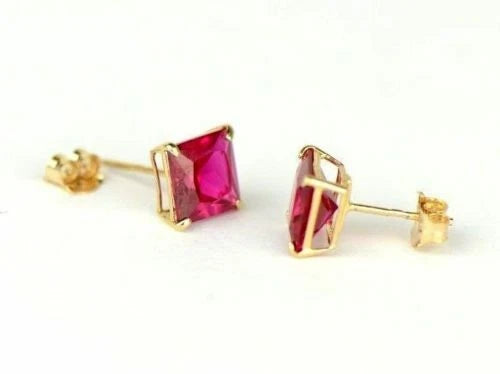 14k Yellow Gold Solid Square Princess Cut Birthstone 6MM CZ Stud Earrings