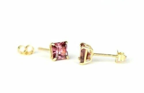14k Yellow Gold Solid Square Princess Cut Birthstone 4MM CZ Stud Earrings