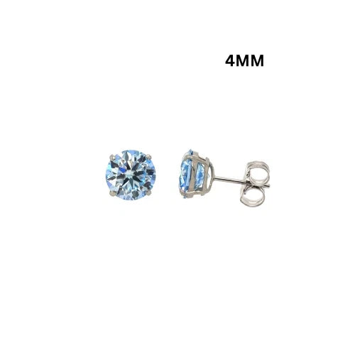14K Gold GRA Certified D-VVS1 Round Ocean Blue Moissanite PushBack Stud Earrings