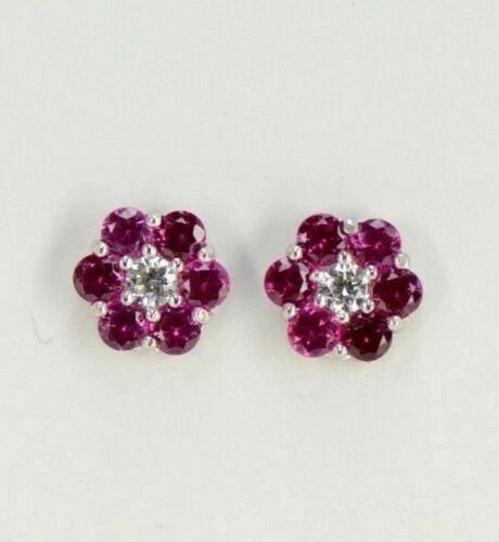 14k White Gold Flower Stud Earrings with Screw Back