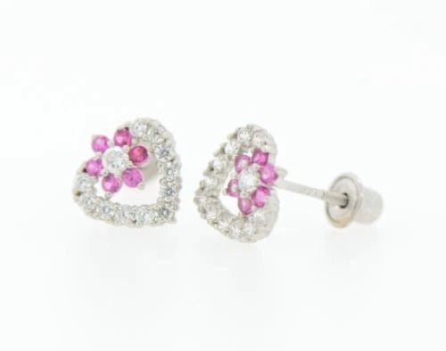 14K White Gold Heart Shape CZ Stud Earrings