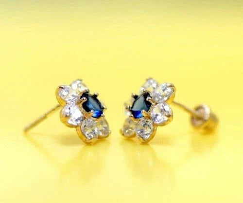 14k White Gold Flower Stud CZ Earrings screw back