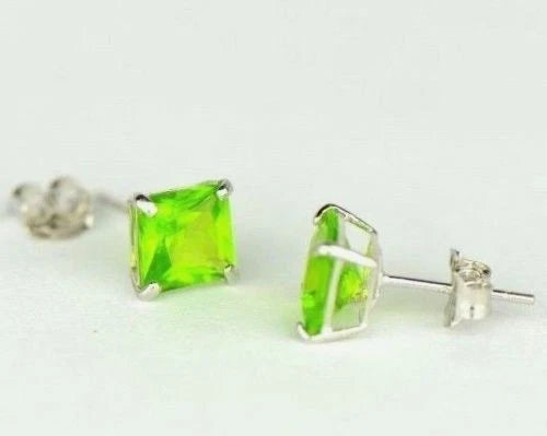 14k White Gold Solid Square Princess Cut Birthstone 6MM CZ Stud Earrings