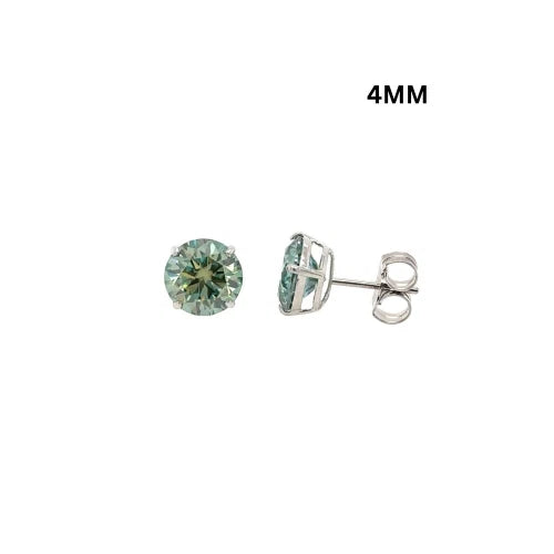 14K Gold GRA Certified D-VVS1 Round Green Moissanite PushBack Studs Earrings