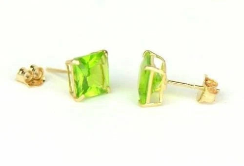 14k Yellow Gold Solid Square Princess Cut Birthstone 6MM CZ Stud Earrings