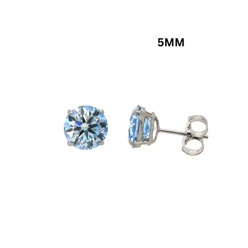 14K Gold GRA Certified D-VVS1 Round Ocean Blue Moissanite PushBack Stud Earrings