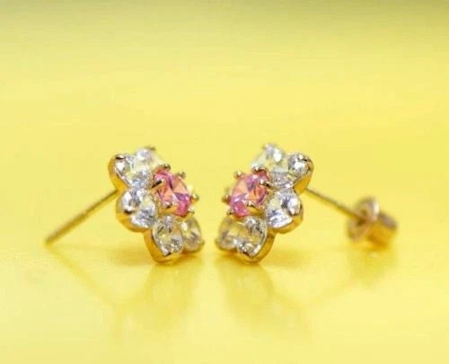 14k White Gold Flower Stud CZ Earrings screw back