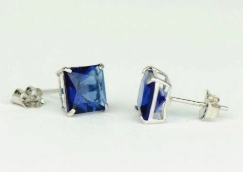 14k White Gold Solid Square Princess Cut Birthstone 6MM CZ Stud Earrings