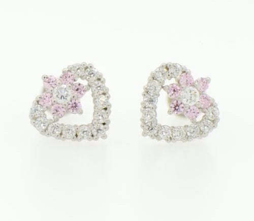 14K White Gold Heart Shape CZ Stud Earrings