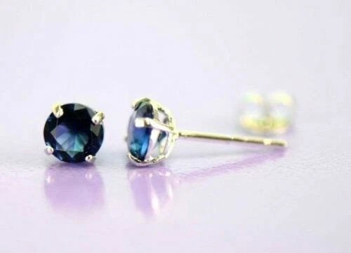 14K Solid White Gold 4mm Round Birthstone Stud Earrings with Push Back