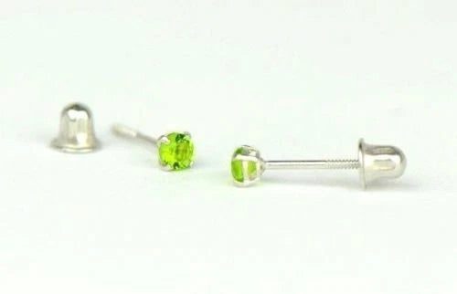 14K Solid White Gold 2.5mm Round Birthstone Stud Earrings with Screw Back