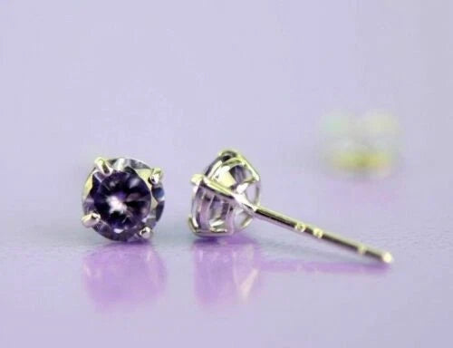 14K Solid White Gold 4mm Round Birthstone Stud Earrings with Push Back