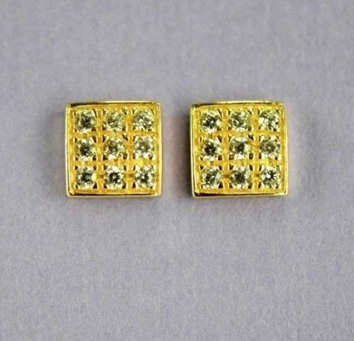 14K Yellow or White Gold Fancy Square CZ Stud Earrings