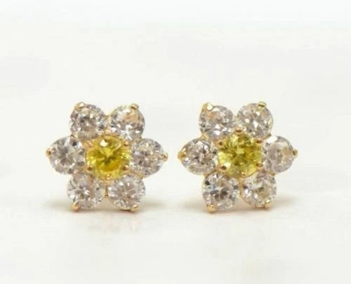 14k White Gold Flower Stud CZ Earrings screw back