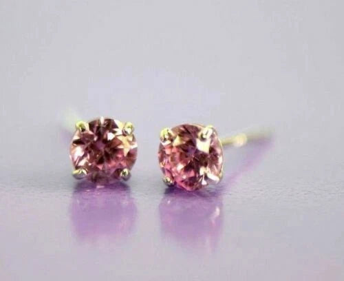 14K Solid White Gold 4mm Round Birthstone Stud Earrings with Push Back