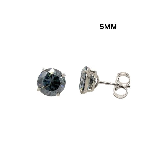 14K Gold GRA Certified D-VVS1 Round Gray Moissanite PushBack Studs Earrings