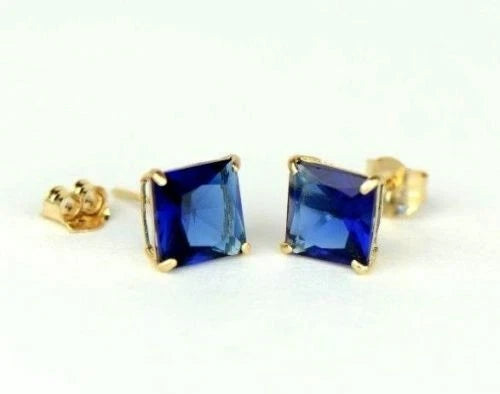 14k Yellow Gold Solid Square Princess Cut Birthstone 6MM CZ Stud Earrings