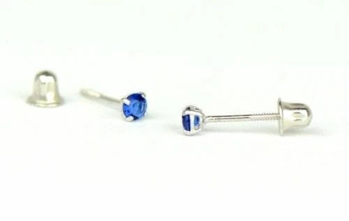 14K Solid White Gold 2.5mm Round Birthstone Stud Earrings with Screw Back