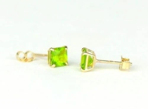 14k Yellow Gold Solid Square Princess Cut Birthstone 4MM CZ Stud Earrings