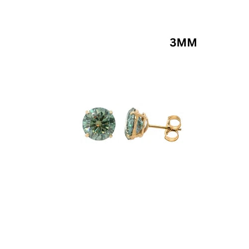 14K Gold GRA Certified D-VVS1 Round Green Moissanite PushBack Studs Earrings