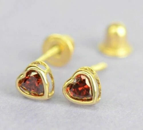 14K Yellow Gold Heart Shaped 3mm x 3mm Stud Earrings for Women