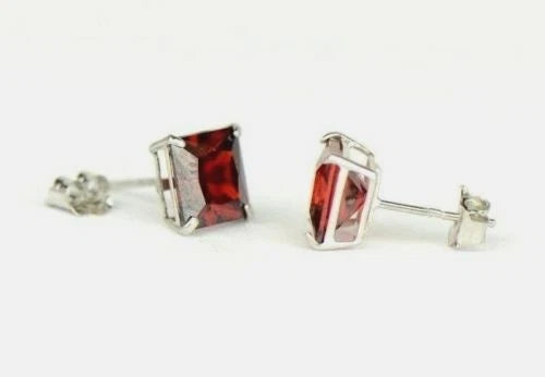 14k White Gold Solid Square Princess Cut Birthstone 6MM CZ Stud Earrings