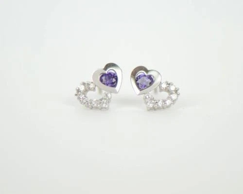 14K White Gold Double Heart Earrings