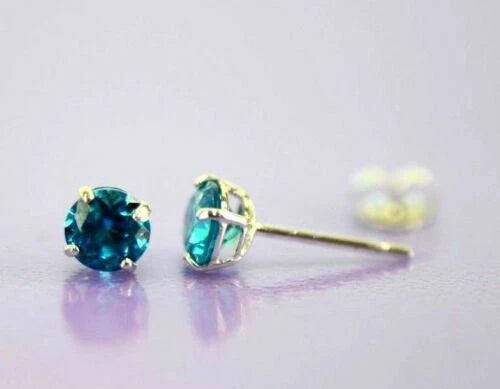 14K Solid White Gold 4mm Round Birthstone Stud Earrings with Push Back