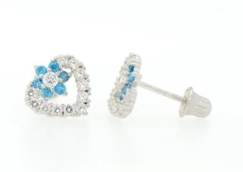 14K White Gold Heart Shape CZ Stud Earrings
