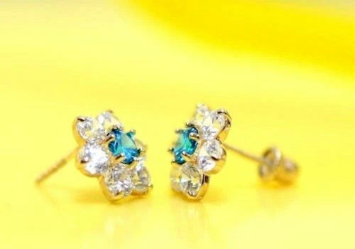 14k White Gold Flower Stud CZ Earrings screw back