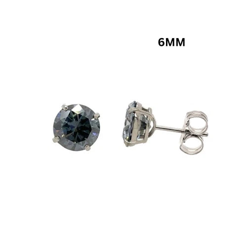 14K Gold GRA Certified D-VVS1 Round Gray Moissanite PushBack Studs Earrings