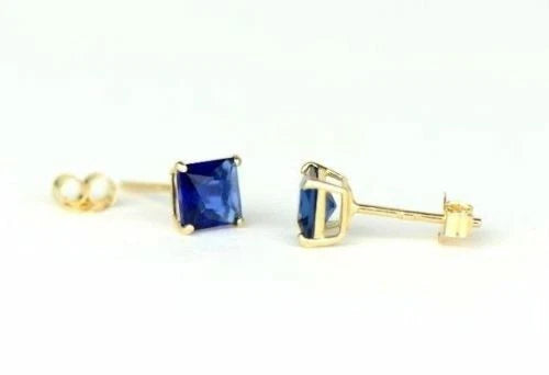 14k Yellow Gold Solid Square Princess Cut Birthstone 4MM CZ Stud Earrings