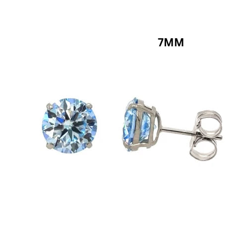 14K Gold GRA Certified D-VVS1 Round Ocean Blue Moissanite PushBack Stud Earrings