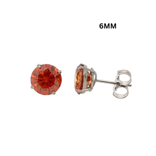 14K Gold GRA Certified D-VVS1 Round Orange Moissanite PushBack Studs Earrings