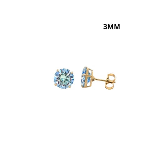 14K Gold GRA Certified D-VVS1 Round Ocean Blue Moissanite PushBack Stud Earrings
