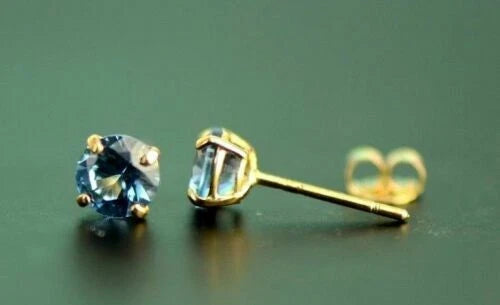14K Yellow Gold 4mm Round Shaped Birthstone Stud Push Back Earrings for Women