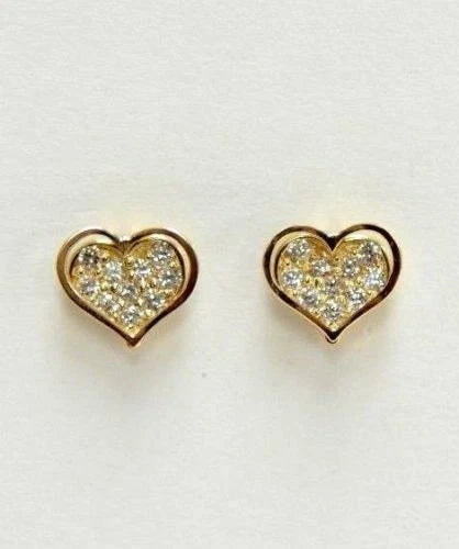 14K White Yellow Gold Heart Shape CZ Stud Earrings
