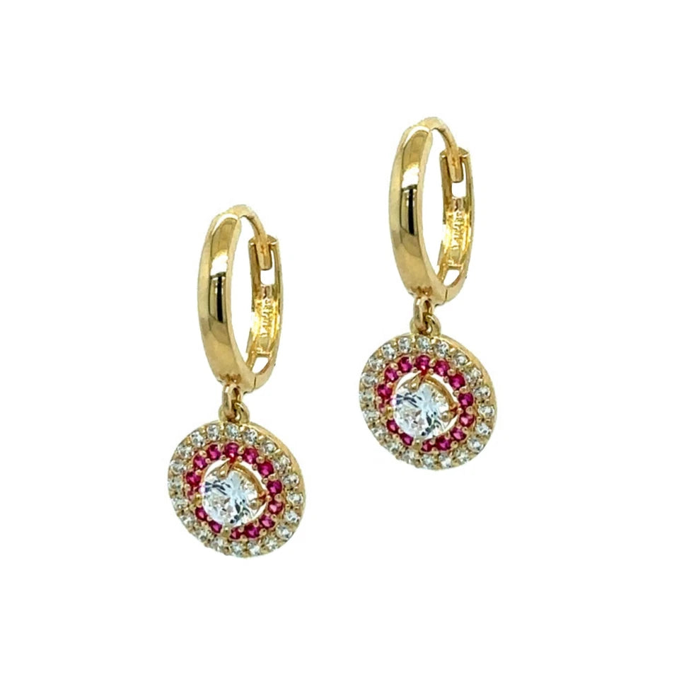 14k Yellow Gold Dangle Hoop Huggie Earrings For Women