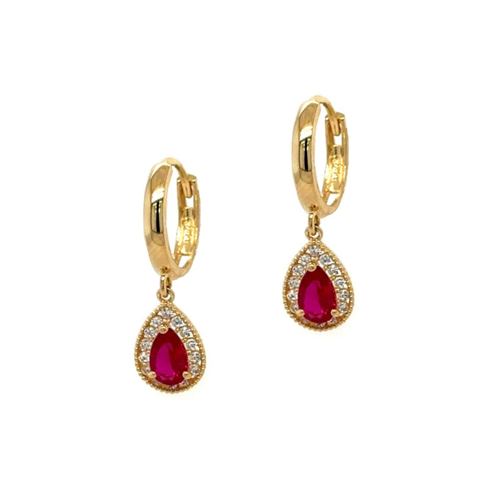 14k Yellow Gold Halo Birthstone Huggie Earrings for Women