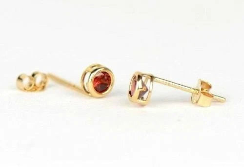 14K Round Bezel Set Yellow Gold 3mm Birthstone Earrings 3MM