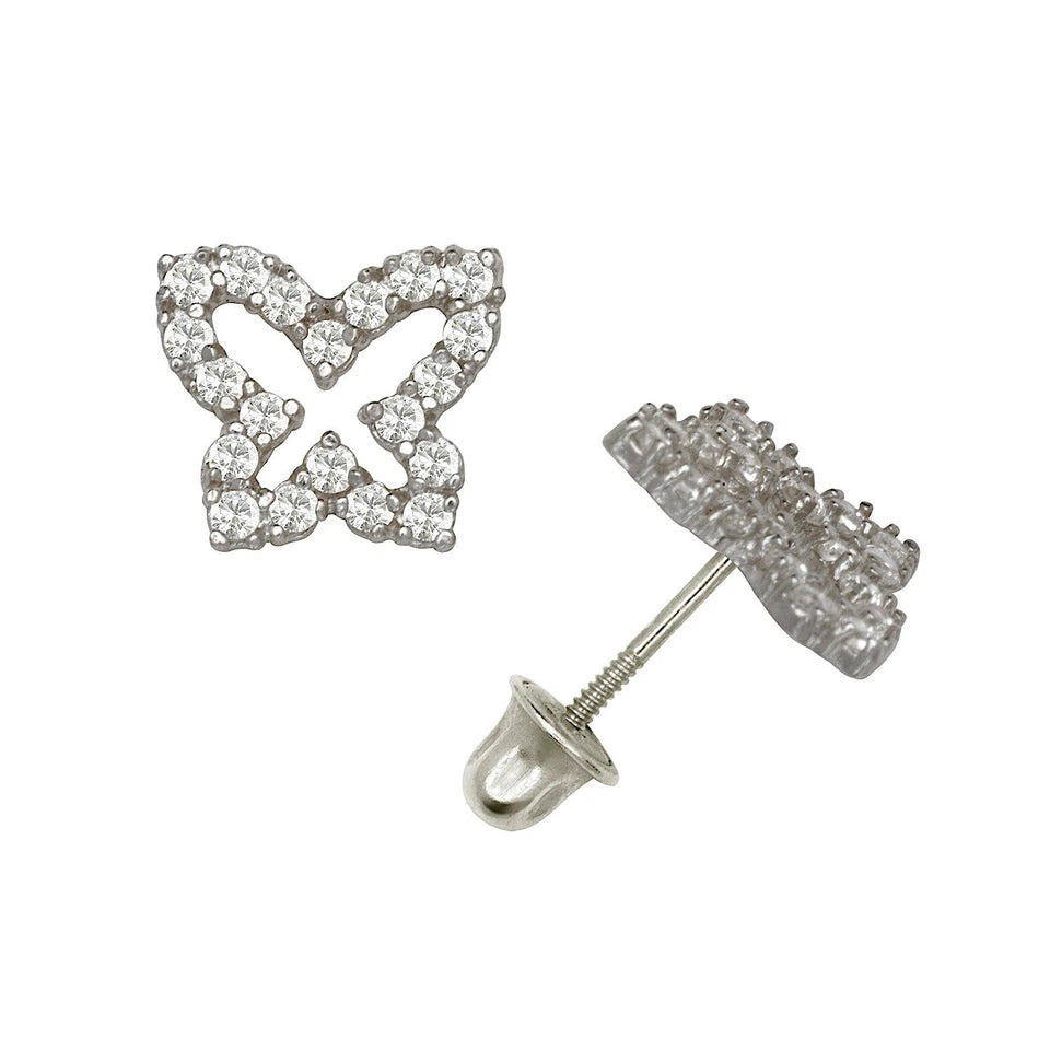 14K Yellow & White Gold Beautiful CZ Butterfly Stud Earrings for Girls