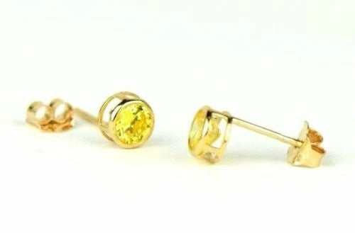 14K Round Bezel Set 4mm Yellow Gold Birthstone Earrings
