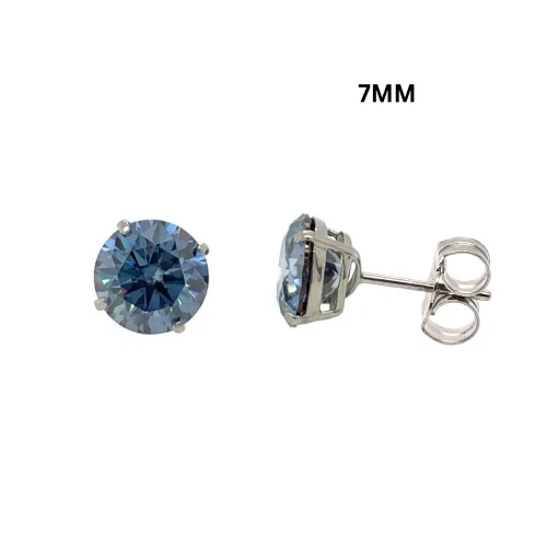 Gold 14K GRA Certified D-VVS1 Round Blue Moissanite Push Back Studs Earrings