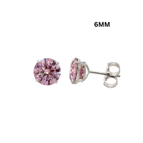 14K Gold GRA Certified D-VVS1 Round Pink Moissanite Push Back Studs Earrings