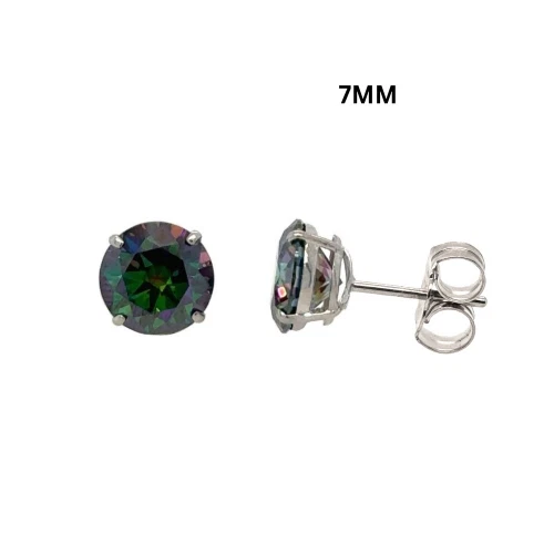14K Gold GRA Certified D-VVS1 Rainbow Green Moissanite Push Back Studs Earrings