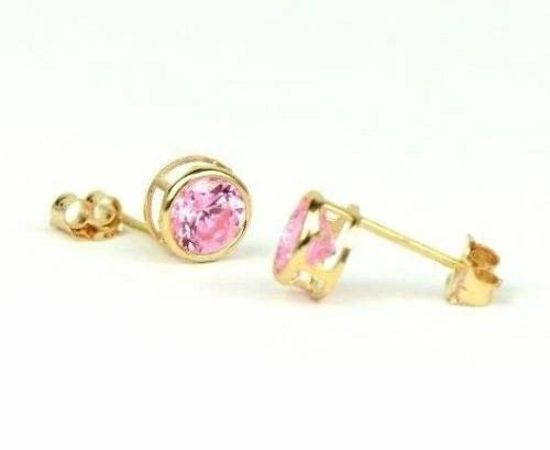 14K Round Bezel Set 5mm Yellow Gold Birthstone Earrings