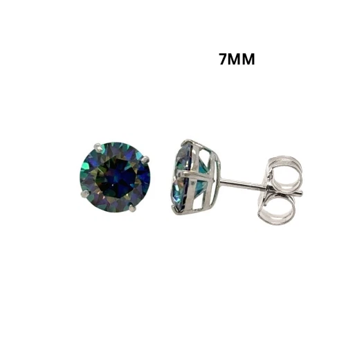 14K Gold GRA Certified D-VVS1 Rainbow Blue Moissanite Push Back Studs Earrings