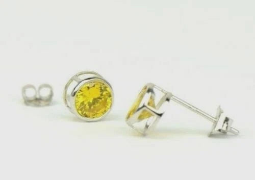 14K Round Bezel3mm Set White Gold Birthstone Earrings