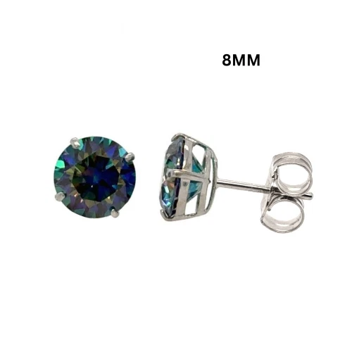 14K Gold GRA Certified D-VVS1 Rainbow Blue Moissanite Push Back Studs Earrings