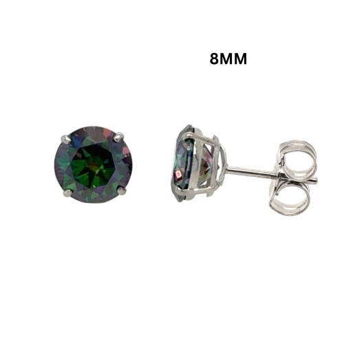 14K Gold GRA Certified D-VVS1 Rainbow Green Moissanite Push Back Studs Earrings